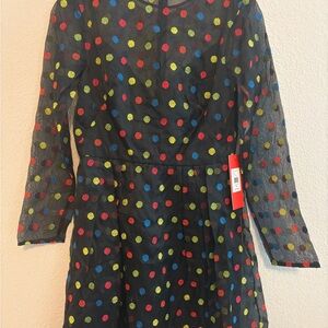 Monique Lhuillier Black Dress with Colorful Polka Dots
